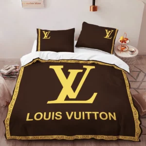 Louis Vuitton Brown Yellow Louis Vuitton Logo Brand Bedding Set Bedroom Luxury Home Decor Bedspread