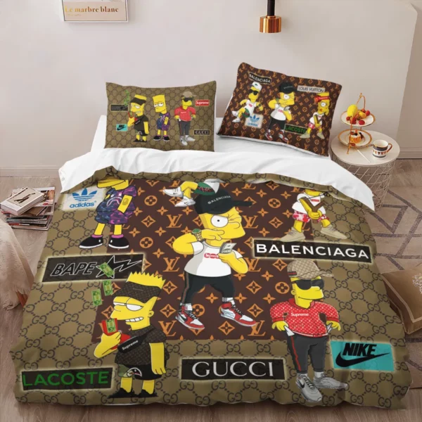 Gucci The Simpsons Logo Brand Bedding Set Home Decor Bedroom Bedspread Luxury