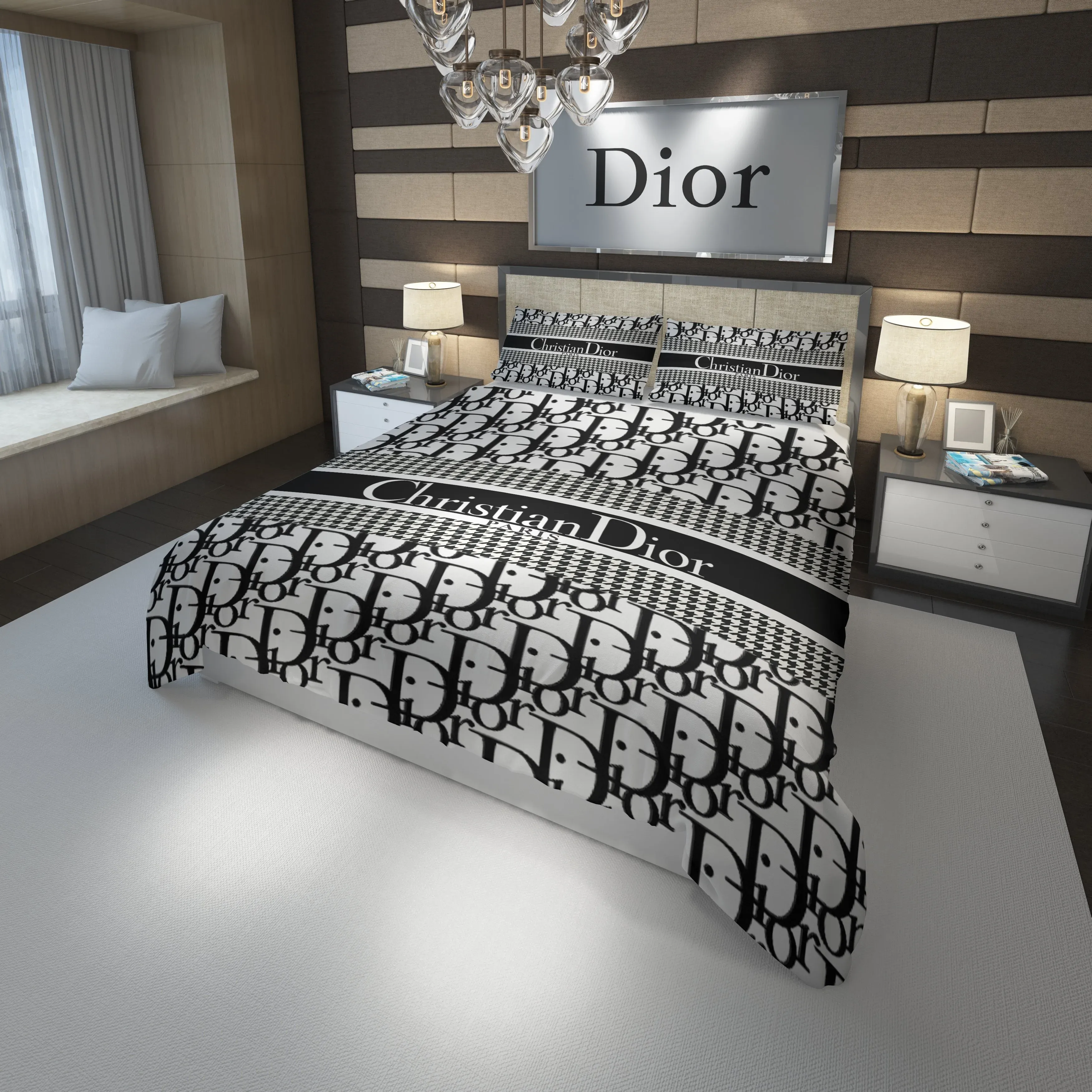 Dior Logo Brand Bedding Set Luxury Bedroom Home Decor Bedspread