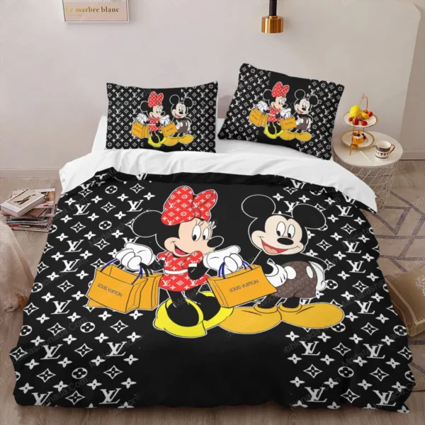 Louis Vuitton Mickey Mouse Logo Brand Bedding Set Luxury Home Decor Bedroom Bedspread