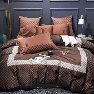 Louis Vuitton Brown Louis Vuitton Logo Brand Bedding Set Luxury Home Decor Bedroom Bedspread