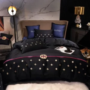 Gucci Star Bee Logo Brand Bedding Set Bedspread Bedroom Luxury Home Decor