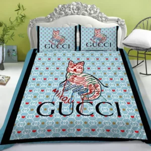 Gucci Cat Logo Brand Bedding Set Home Decor Bedroom Bedspread Luxury