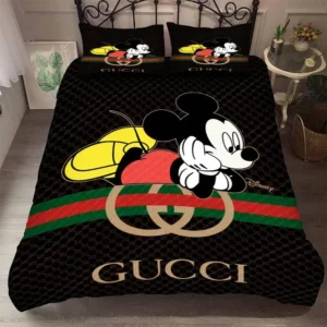 Gucci Mickey Mouse Disney Logo Brand Bedding Set Bedroom Home Decor Bedspread Luxury