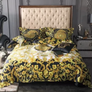 Gianni Versace Gold Logo Brand Bedding Set Bedroom Home Decor Bedspread Luxury