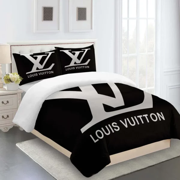 Louis Vuitton Logo Brand Bedding Set Luxury Bedspread Home Decor Bedroom