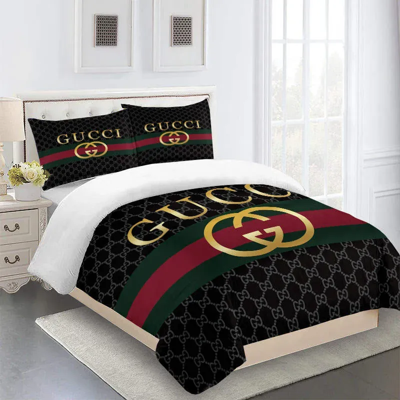 Gucci Logo Brand Bedding Set Bedroom Luxury Bedspread Home Decor