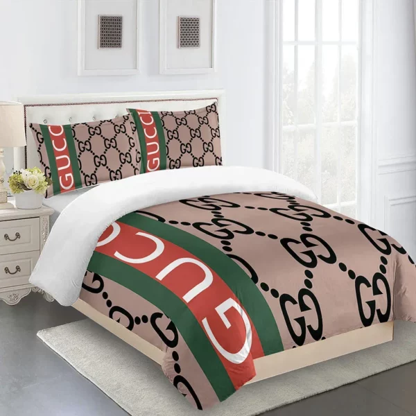 Gucci Logo Brand Bedding Set Home Decor Bedspread Bedroom Luxury