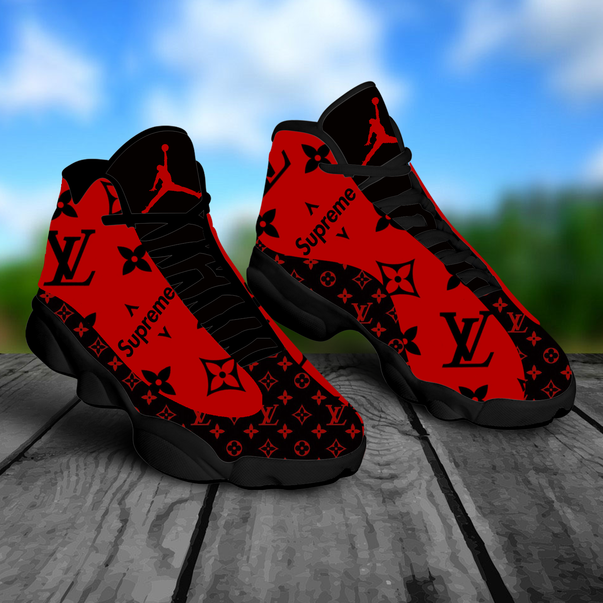 Louis Vuitton Supreme Red Air Jordan 13 Fashion Sneakers Shoes Trending Luxury