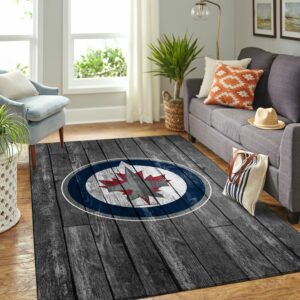 Winnipeg Jets Nhl Team Logo Grey Wooden Type 7864 Rug Living Room Area Carpet Home Decor