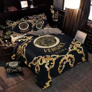 Gianni Versace Black Logo Brand Bedding Set Bedroom Bedspread Luxury Home Decor