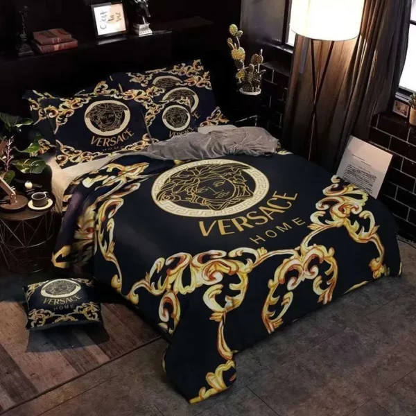 Gianni Versace Black Logo Brand Bedding Set Bedroom Bedspread Luxury Home Decor