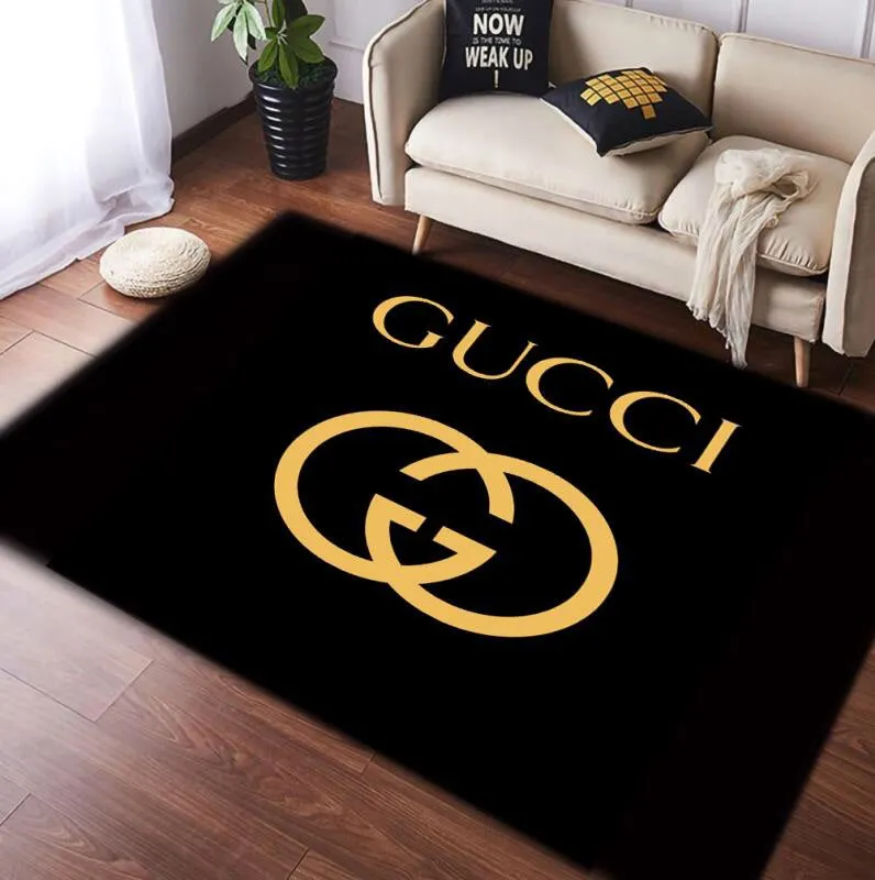 Gucci Black Rectangle Rug Home Decor Door Mat Fashion Brand Area Carpet Luxury