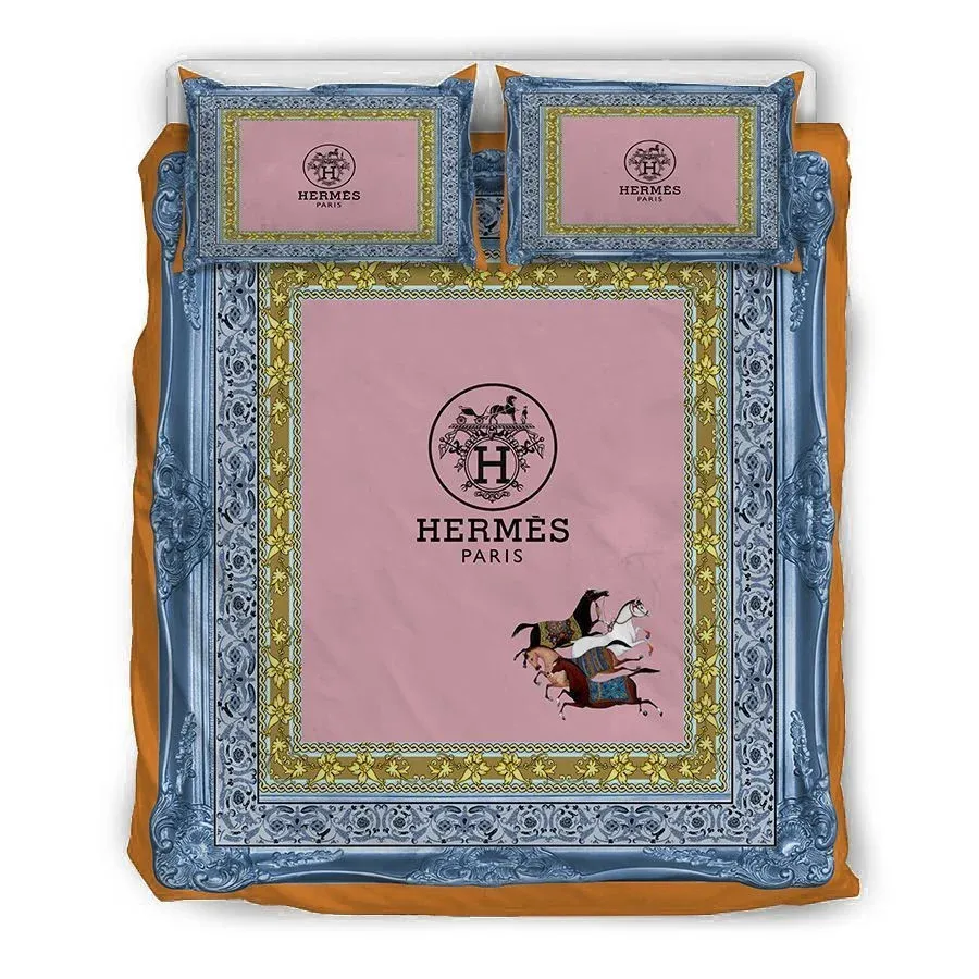 Hermes French Logo Brand Bedding Set Home Decor Bedroom Bedspread Luxury