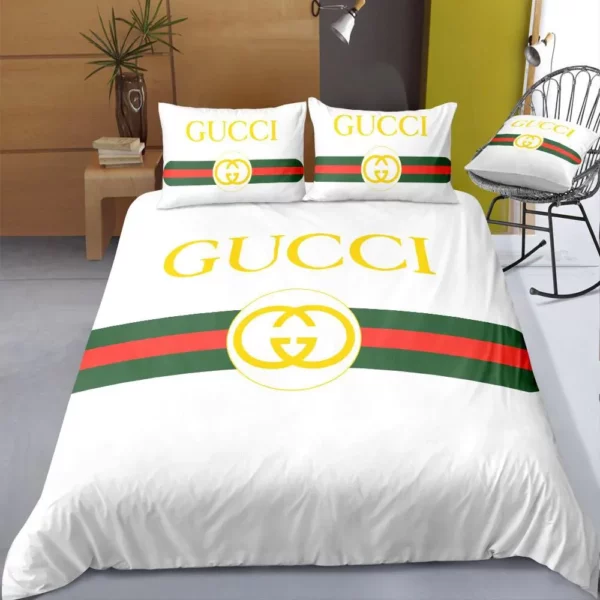 Gucci Logo Brand Bedding Set Luxury Bedspread Bedroom Home Decor