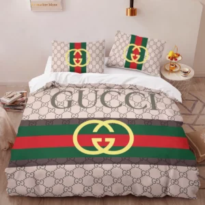 Gucci Brown Logo Brand Bedding Set Bedspread Bedroom Home Decor Luxury