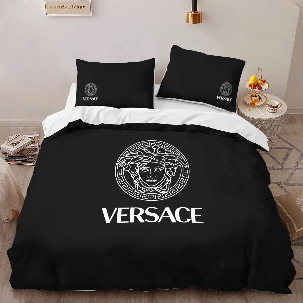 Gianni Versace Black Logo Brand Bedding Set Bedspread Luxury Home Decor Bedroom