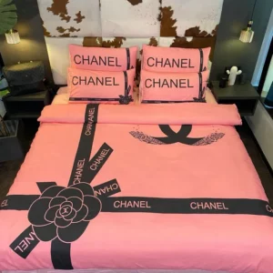 Chanel Italian Rose Pinky Logo Brand Bedding Set Bedspread Home Decor Bedroom Luxury