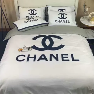 Chanel Navy Logo Brand Bedding Set Luxury Bedroom Home Decor Bedspread