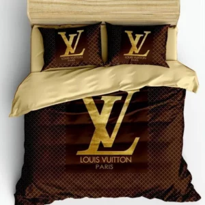 Louis Vuitton Logo Brand Bedding Set Luxury Bedspread Home Decor Bedroom