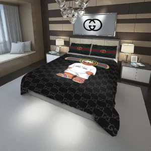 Gucci Cute Bear Logo Brand Bedding Set Home Decor Bedspread Luxury Bedroom