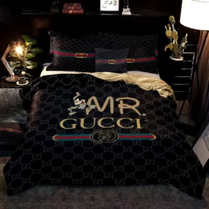 Gucci Mr Mickey Logo Brand Bedding Set Bedspread Bedroom Luxury Home Decor