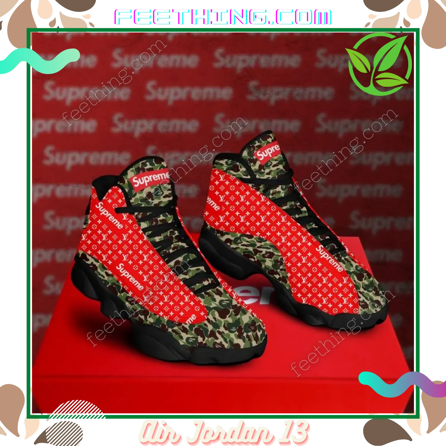 LV Louis Vuitton  Moss Green Air Jordan 13 Fashion Sneakers Luxury Shoes Trending