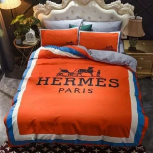 Hermes Paris Logo Brand Bedding Set Home Decor Bedspread Luxury Bedroom