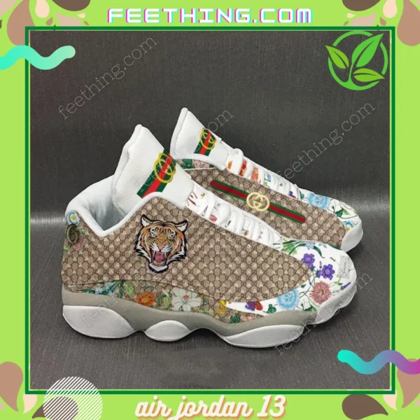 Gucci Tiger  Flower Logo Air Jordan 13 Trending Luxury Sneakers Shoes Fashion