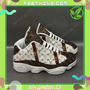 Louis Vuitton Black  White Brown Stripes LV Logo Air Jordan 13 Fashion Shoes Sneakers Luxury Trending