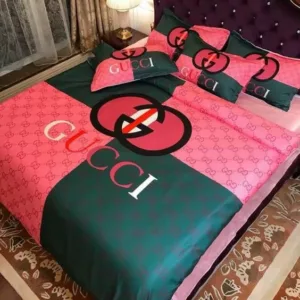 Gucci Logo Brand Bedding Set Bedroom Bedspread Home Decor Luxury