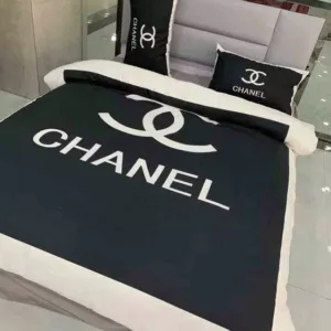 Chanel Black Logo Brand Bedding Set Bedroom Home Decor Bedspread Luxury