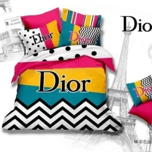 Dior Pink Yellow Logo Brand Bedding Set Luxury Bedroom Home Decor Bedspread