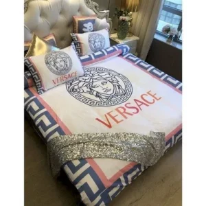 Versace White Logo Brand Bedding Set Luxury Bedroom Bedspread Home Decor