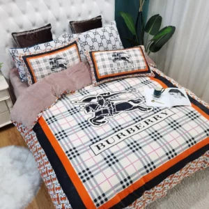 Burberry Checked White Logo Brand Bedding Set Home Decor Bedspread Bedroom Luxury