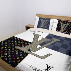 Louis Vuiton White Blue Logo Brand Bedding Set Bedroom Bedspread Home Decor Luxury