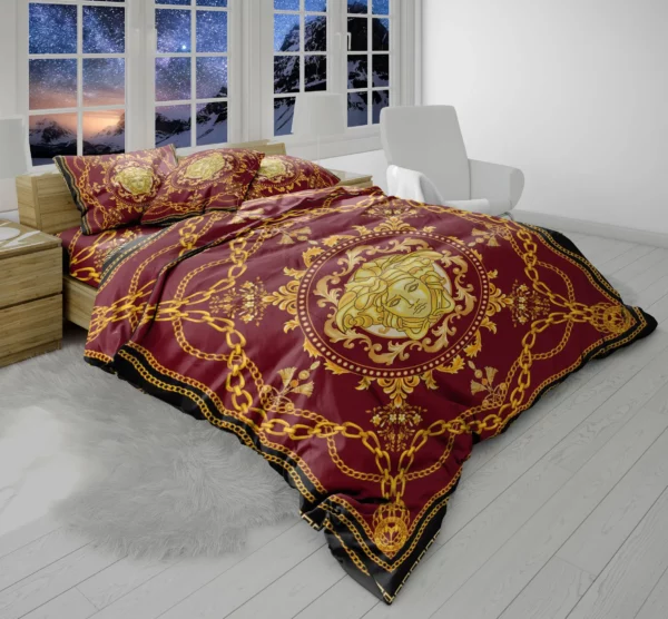 Versace Red Versaceheet Logo Brand Bedding Set Home Decor Bedspread Luxury Bedroom