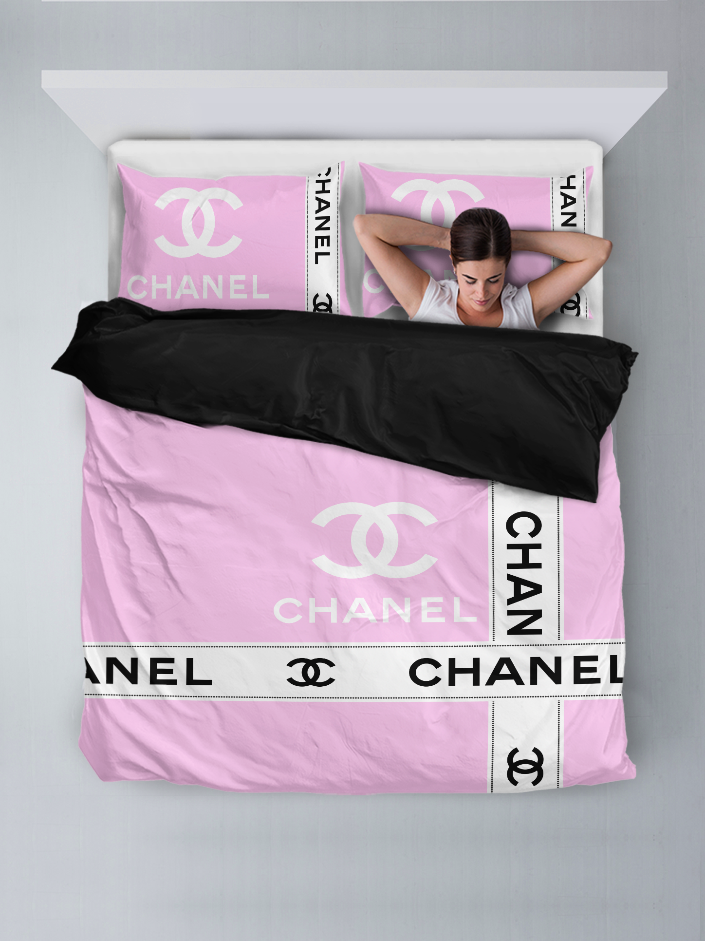 Chanel Pink Logo Brand Bedding Set Home Decor Bedroom Luxury Bedspread