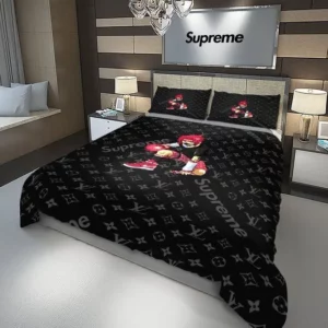 Louis Vuitton Supreme Red Sasuke Logo Brand Bedding Set Luxury Home Decor Bedspread Bedroom