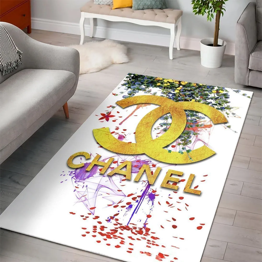 Chanel Paint Golden Rectangle Rug Luxury Fashion Brand Area Carpet Home Decor Door Mat