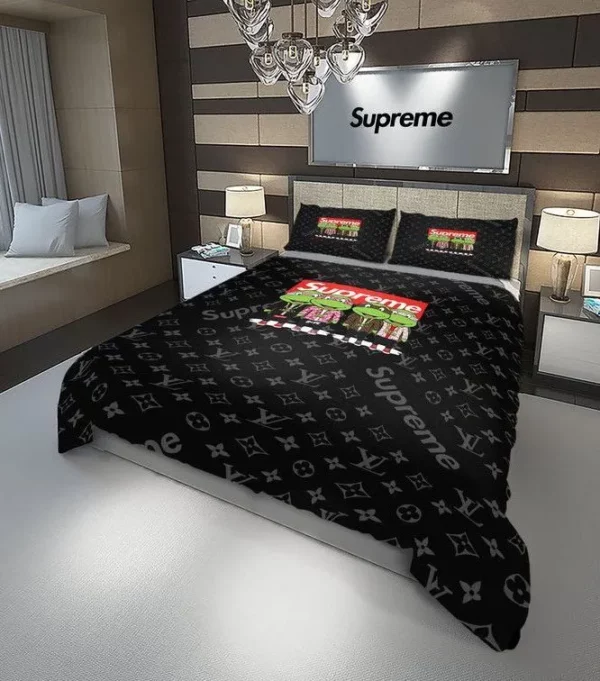 Louis Vuitton Supreme Tmnt Teenage Mutant Ninja Turtles Logo Brand Bedding Set Luxury Bedroom Bedspread Home Decor