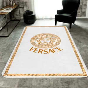 Versace White Golden Rectangle Rug Luxury Area Carpet Door Mat Fashion Brand Home Decor