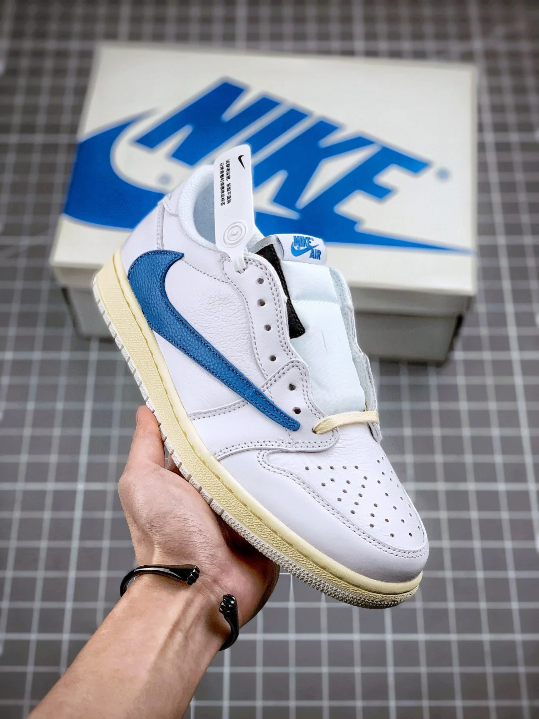 Travis Scott x fragment x Air Jordan 1 Low OG White Blue Sail For Sale