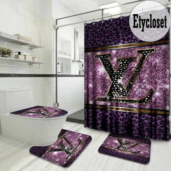 Louis Vuitton Lv Purple Leopard Bathroom Set Hypebeast Home Decor Bath Mat Luxury Fashion Brand