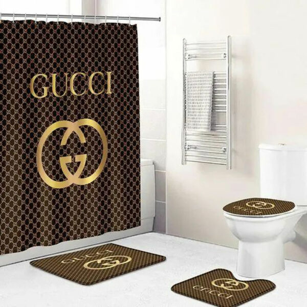 Gucci Brown Gold Bathroom Set Luxury Fashion Brand Bath Mat Hypebeast Home Decor