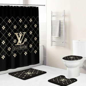 Louis Vuitton Lv Dark Bathroom Set Luxury Fashion Brand Hypebeast Bath Mat Home Decor