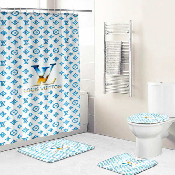 Louis Vuitton Lv Blue Bathroom Set Bath Mat Luxury Fashion Brand Hypebeast Home Decor