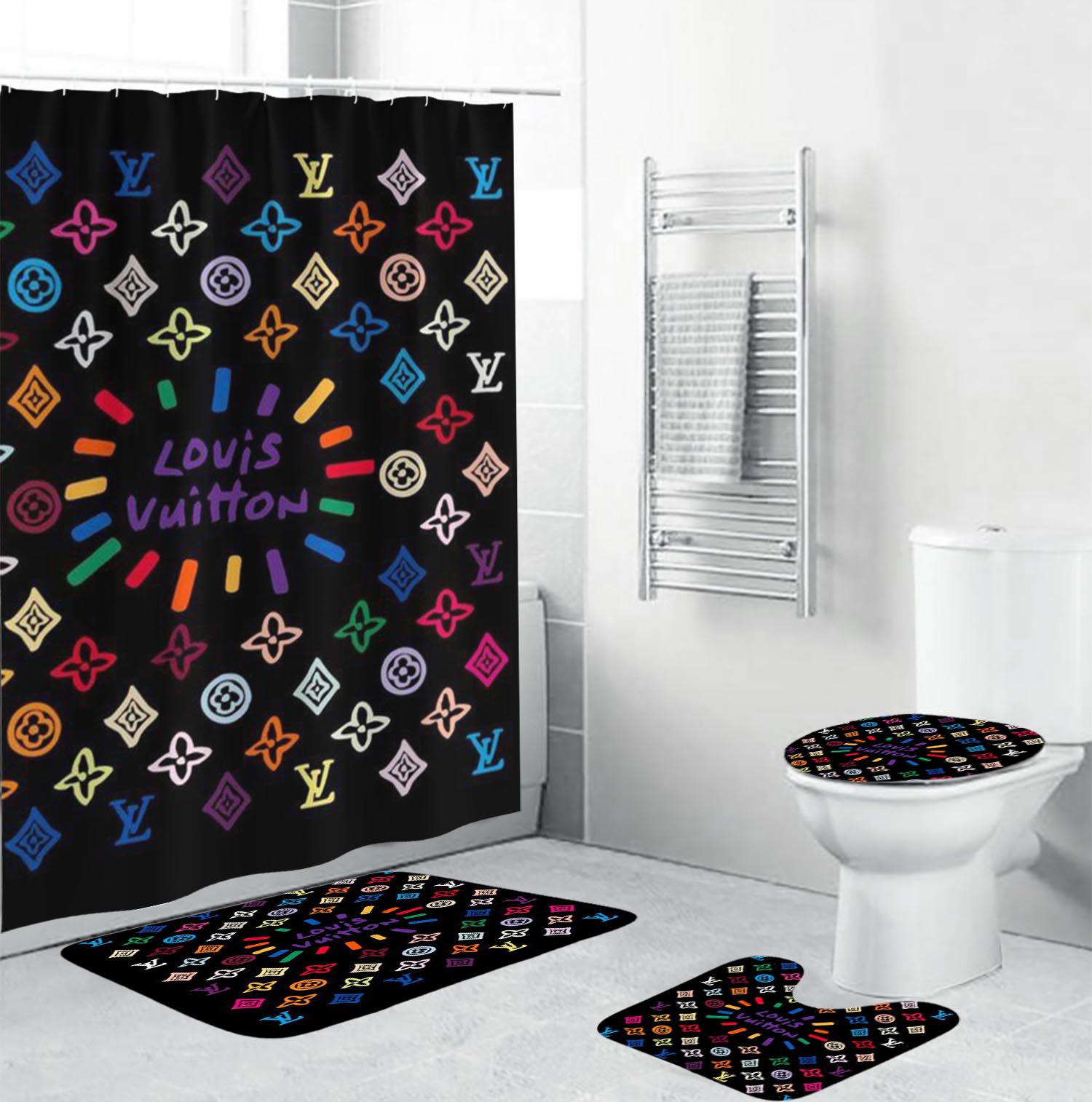 Louis Vuitton Colorful Louis Vuitton Lv Bathroom Set Home Decor Bath Mat Hypebeast Luxury Fashion Brand