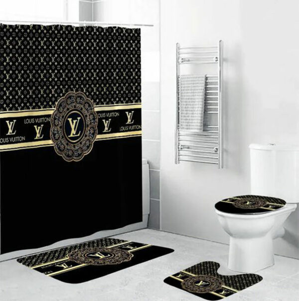 Louis Vuitton Lv Black Bathroom Set Hypebeast Bath Mat Home Decor Luxury Fashion Brand