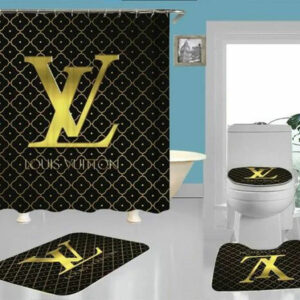 Louis Vuitton Lv Black Gold Bathroom Set Home Decor Luxury Fashion Brand Hypebeast Bath Mat